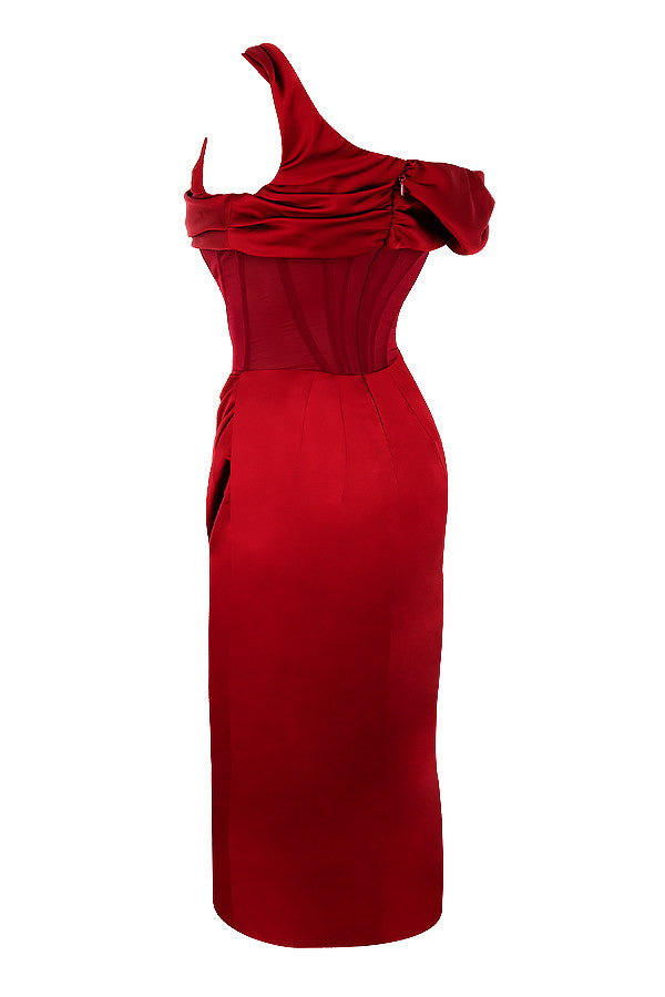 Valenzora | Asymmetrisch drapiertes Midi-Korsettkleid
