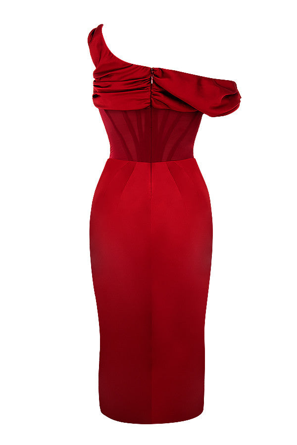 Valenzora | Asymmetrisch drapiertes Midi-Korsettkleid