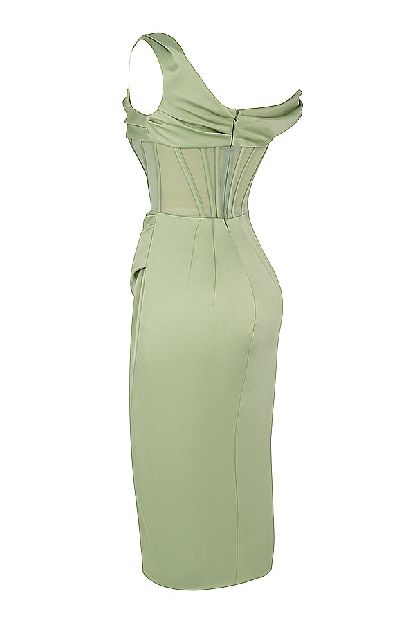 Valenzora | Asymmetrisch drapiertes Midi-Korsettkleid
