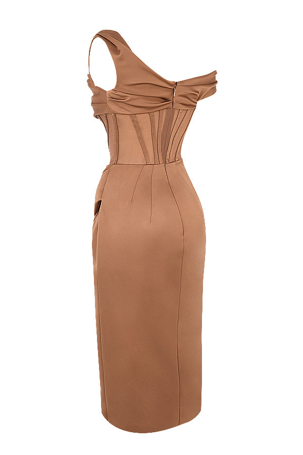 Valenzora | Asymmetrisch drapiertes Midi-Korsettkleid