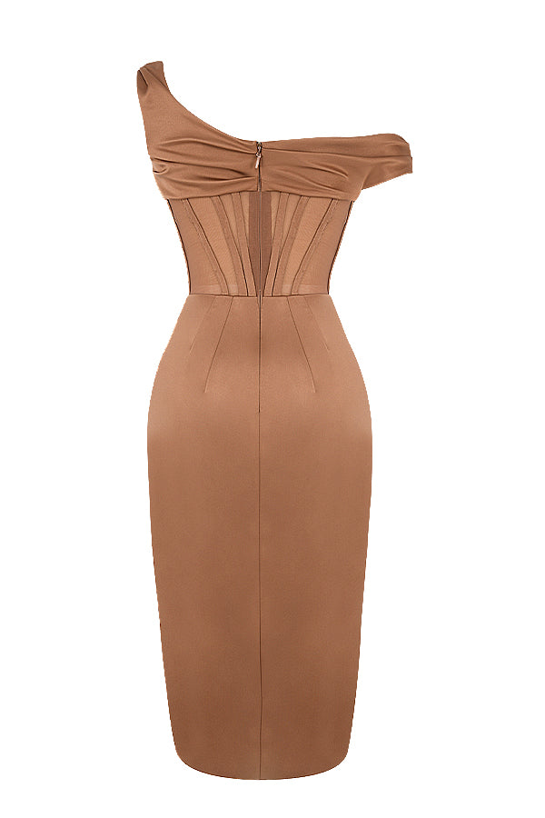 Valenzora | Asymmetrisch drapiertes Midi-Korsettkleid