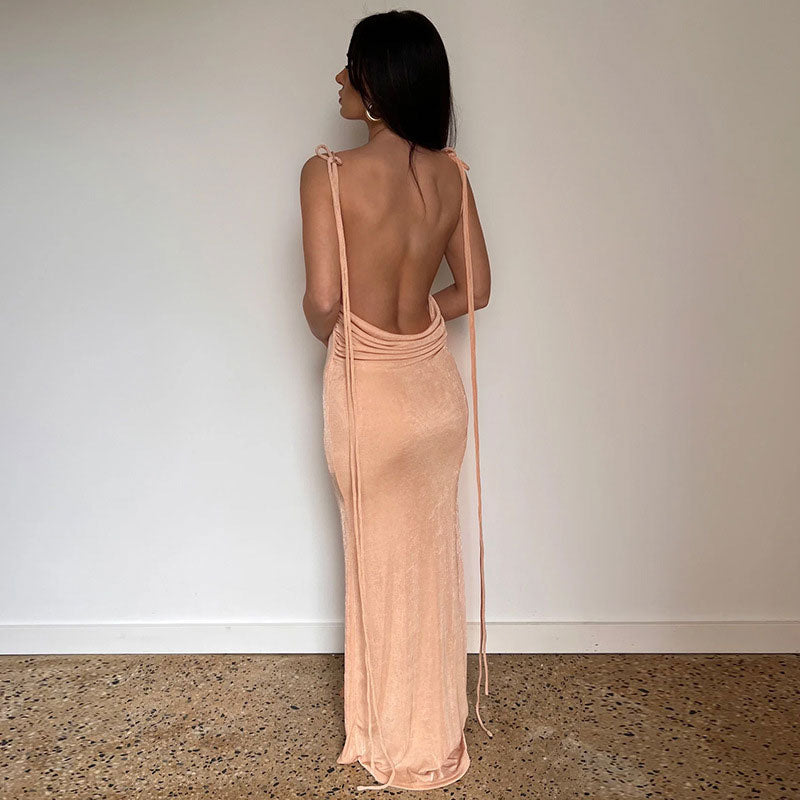 Valenzora | Maxi dress with waterfall neckline and tie straps