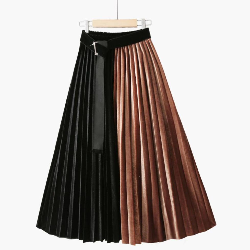 Two-tone pleated skirt