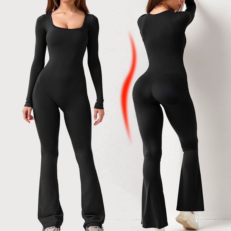 Amari – Langärmeliger Damen-Jumpsuit mit eckigem Ausschnitt und weitem Bein