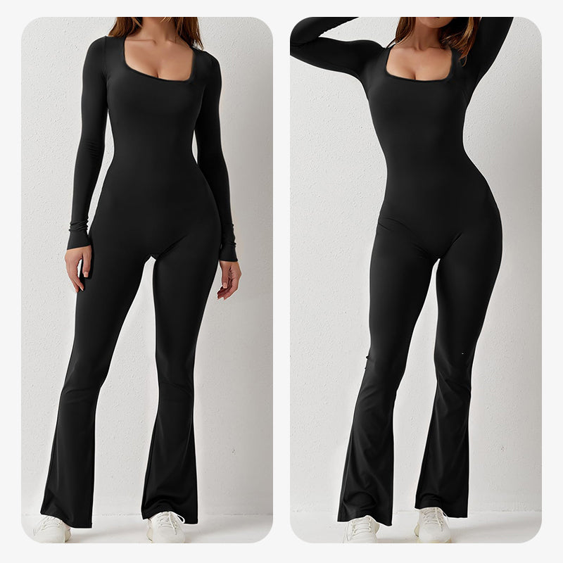 Amari – Langärmeliger Damen-Jumpsuit mit eckigem Ausschnitt und weitem Bein