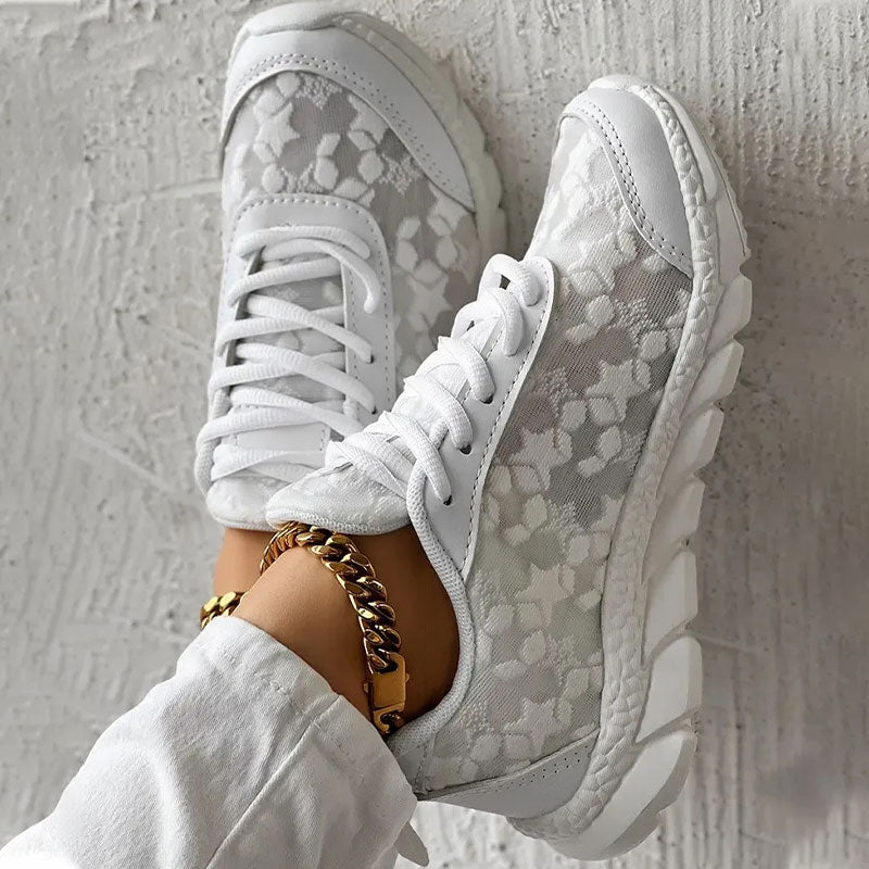 Valenzora | White women's sneakers - white embroidered shoes