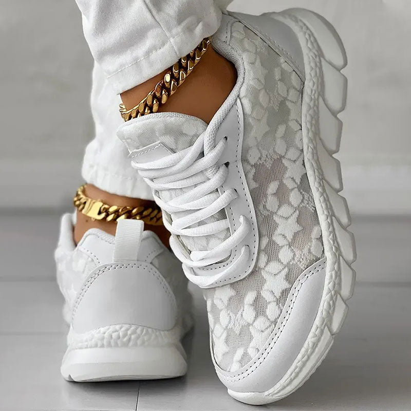 Valenzora | White women's sneakers - white embroidered shoes