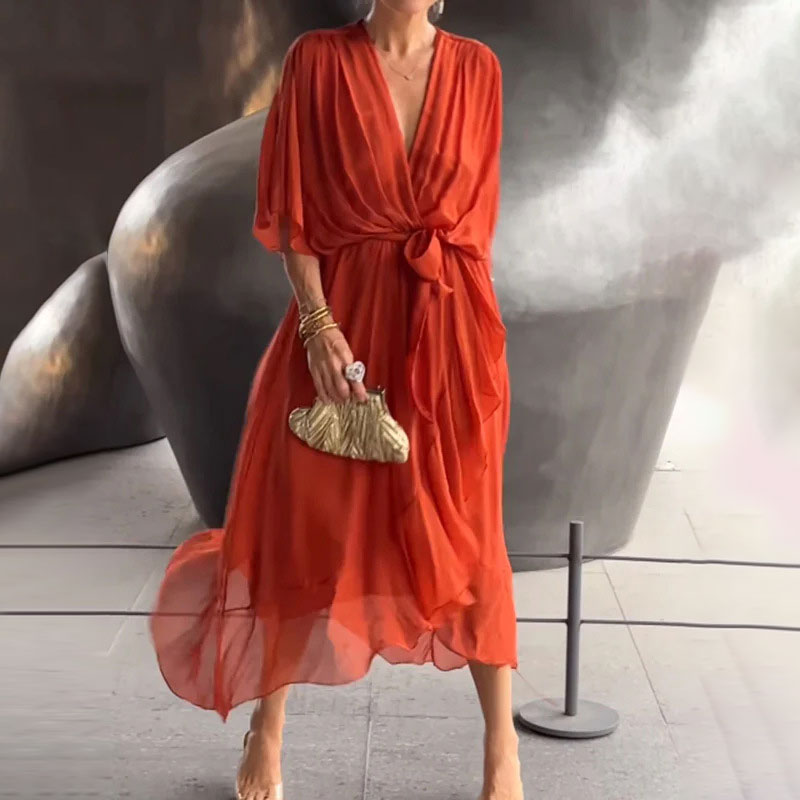 Elegant Flow V-Ausschnitt-Kleid