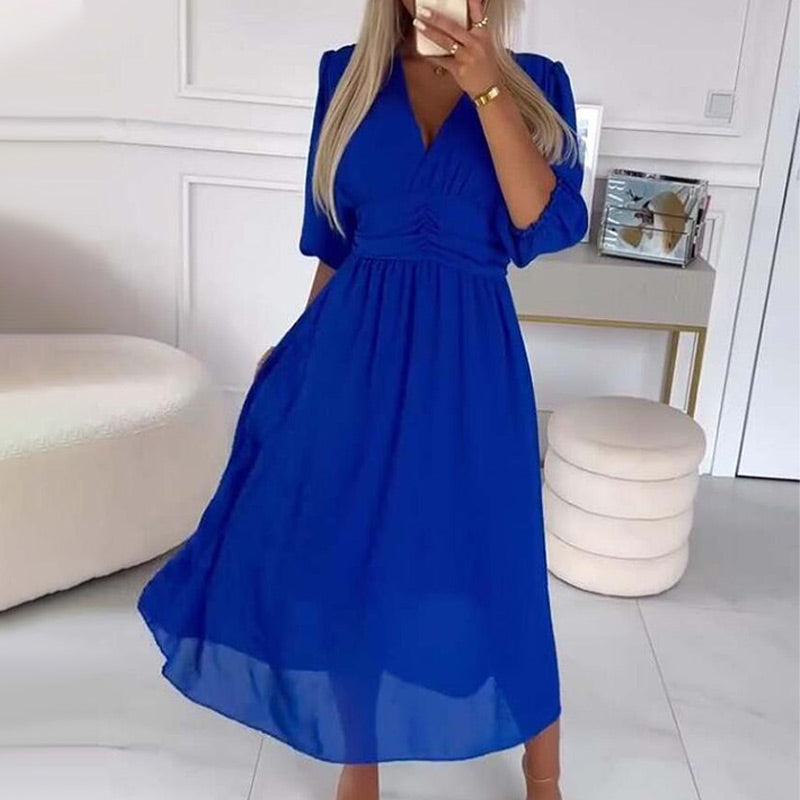 Valenzora | Women's V-Neck Lightweight Chiffon Dresses