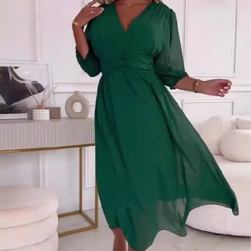 Valenzora | Women's V-Neck Lightweight Chiffon Dresses