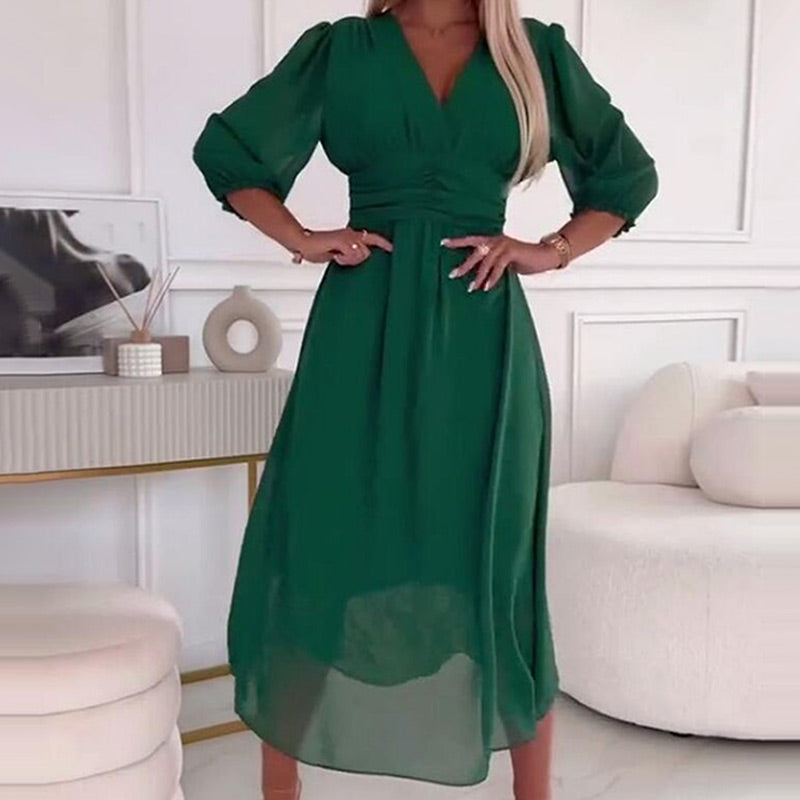 Valenzora | Women's V-Neck Lightweight Chiffon Dresses