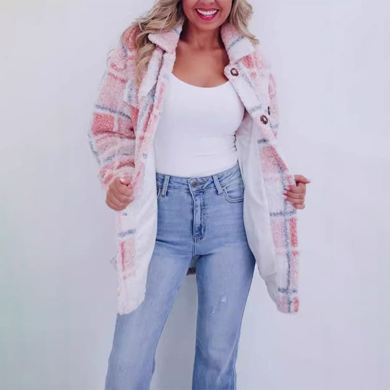 Valenzora | Checkered teddy jacket for women