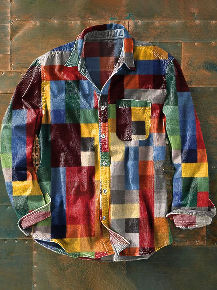 Valenzora | Long-sleeved shirt with pocket and vintage-printed collar