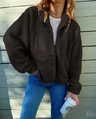 Winter fleece jacket with button placket