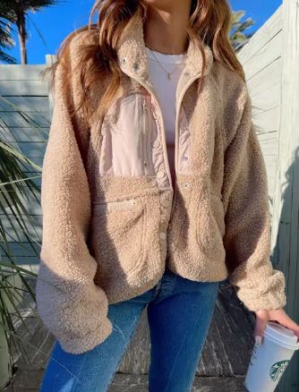 Winter fleece jacket with button placket