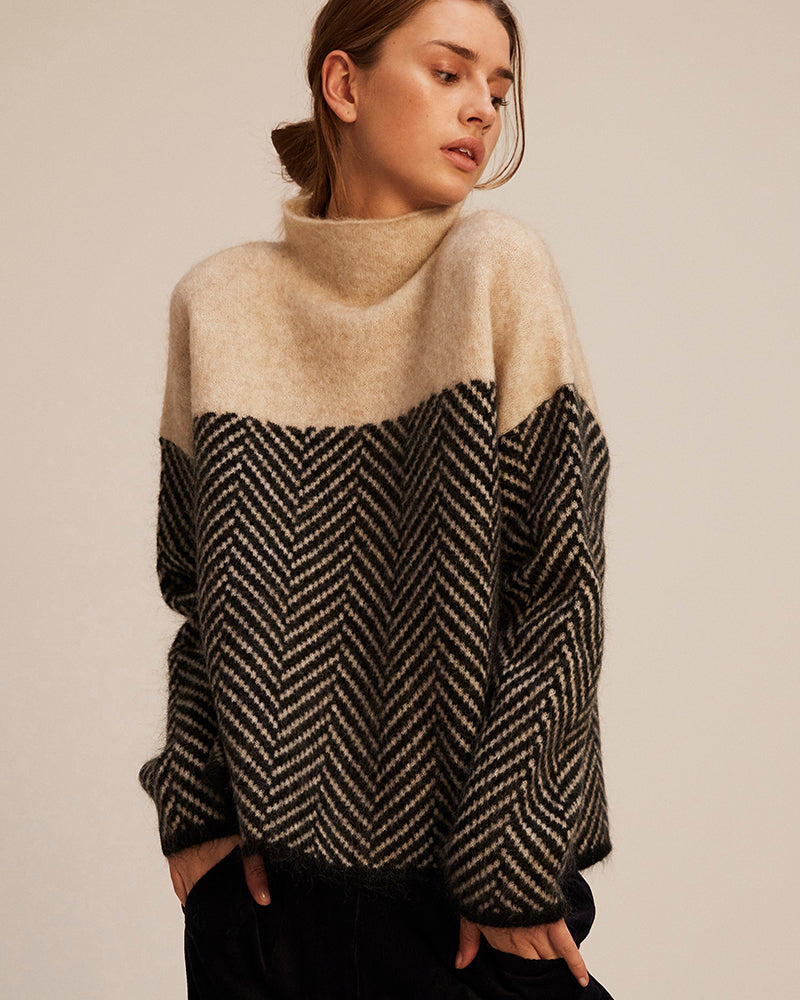 Valenzora | Damen Rollkragenpullover mit zweifarbigem Design