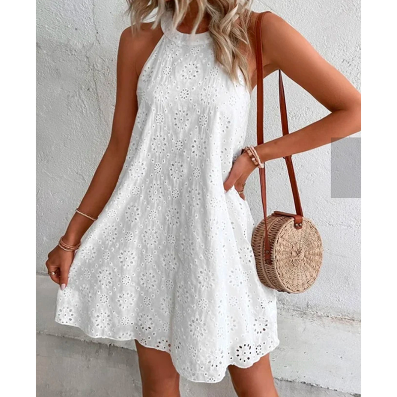 Valenzora | Summer Women's O-Neck Sexy Slim White Mini Dress