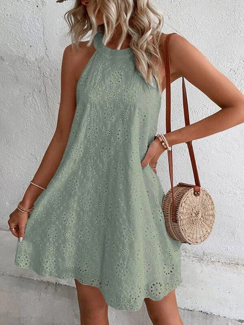 Valenzora | Summer Women's O-Neck Sexy Slim White Mini Dress