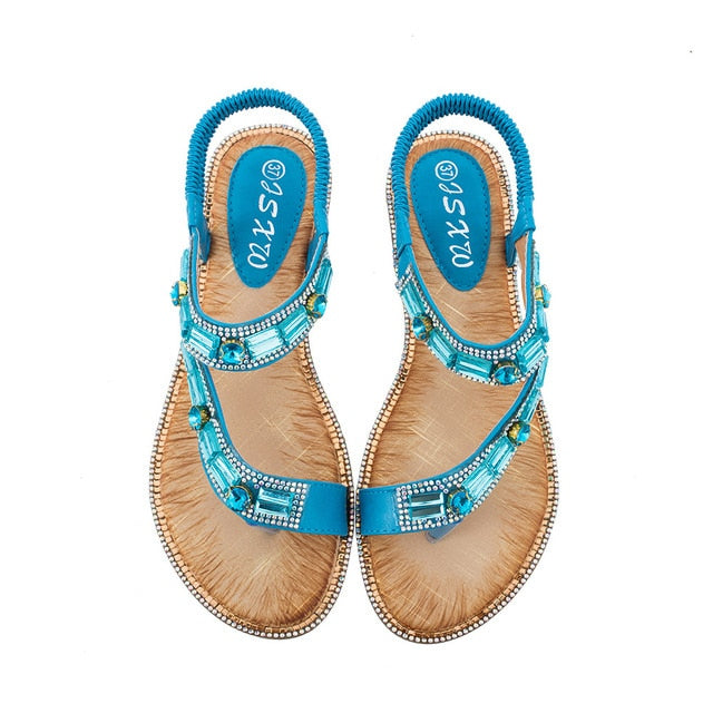 Valenzora | Cross Border Rhinestone T-Strap Flat Sandal