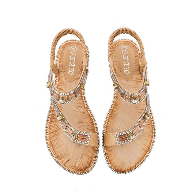 Valenzora | Cross Border Rhinestone T-Strap Flat Sandal