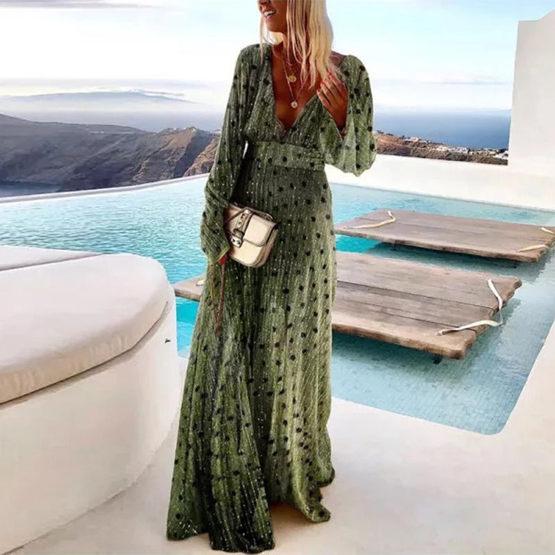 Valenzora | Elegant long dress with polka dot print