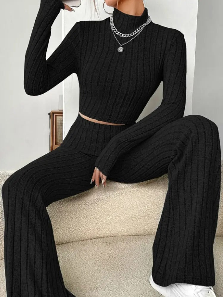 Valenzora | Stylish Winter Chic Black Two-Piece Knit Set for Women