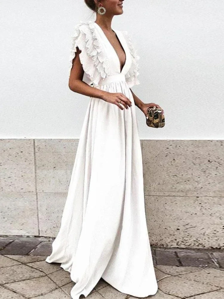 Valenzora - Elegant V-neck dress with ruffled sleeves