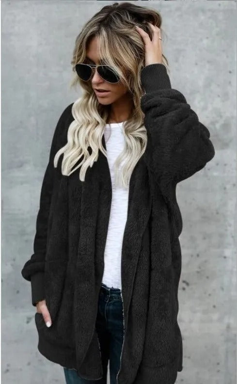 Valenzora Fleece Cardigan | Super soft, casual fleece cardigan with hood for women
