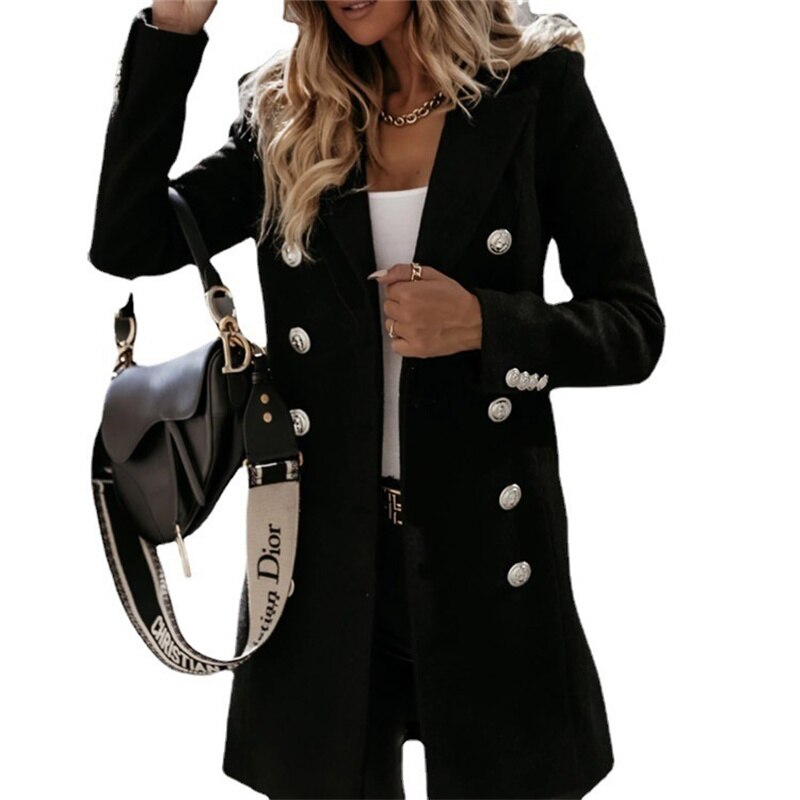 Valenzora Wool Coat | Elegant long trench coat in wool look with buttons