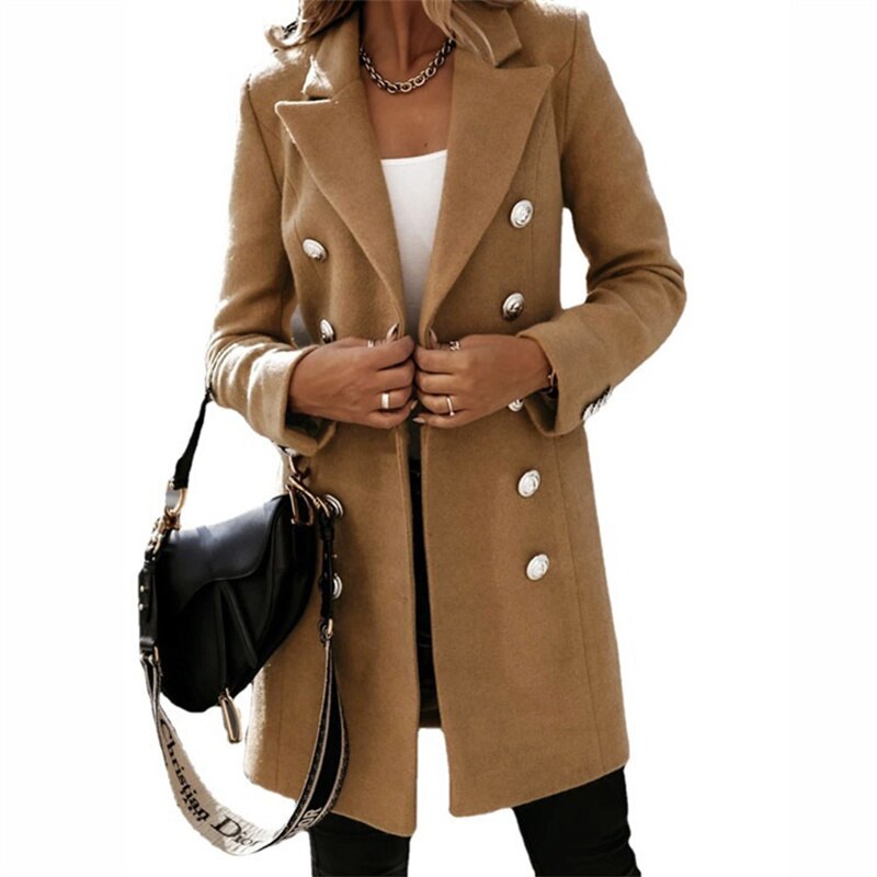 Valenzora Wool Coat | Elegant long trench coat in wool look with buttons