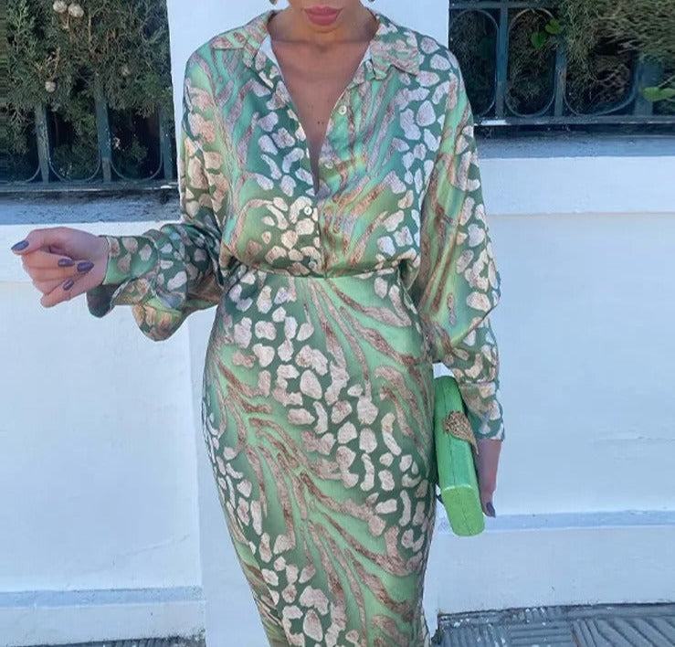 Valenzora | Dress Set - Women's - Elegant summer style with luxurious pattern - Long sleeves