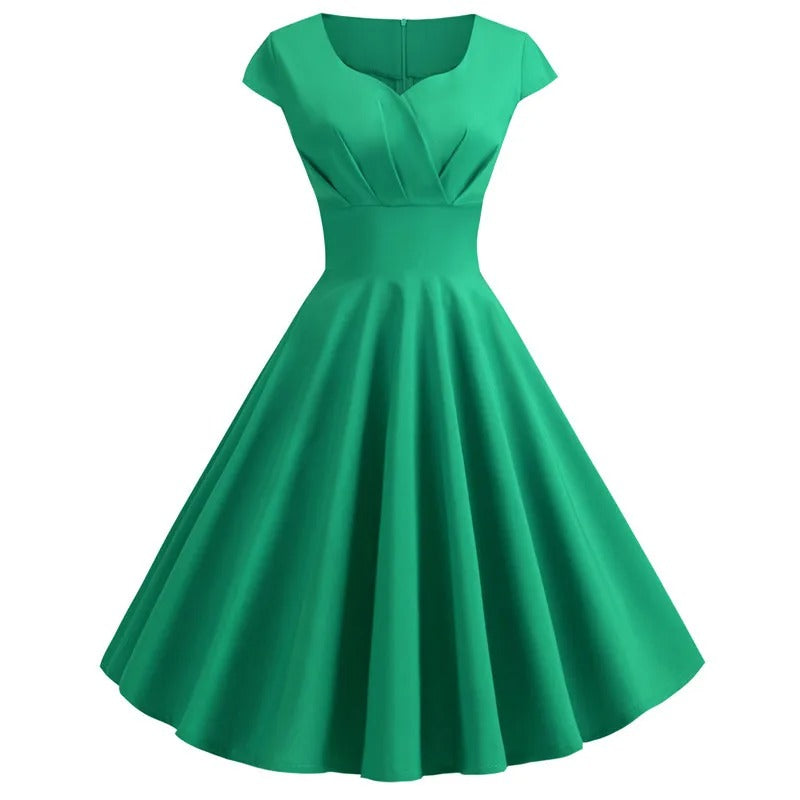 Valenzora | Vintage summer dress with a large V-neck, loose fit and ruffles