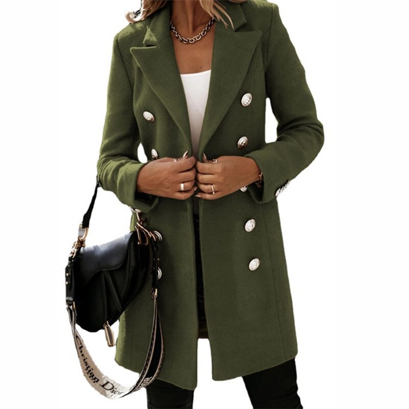 Valenzora Wool Coat | Elegant long trench coat in wool look with buttons