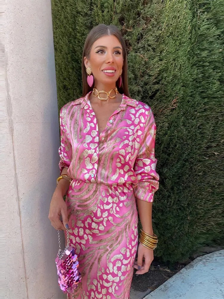 Valenzora | Dress Set - Women's - Elegant summer style with luxurious pattern - Long sleeves