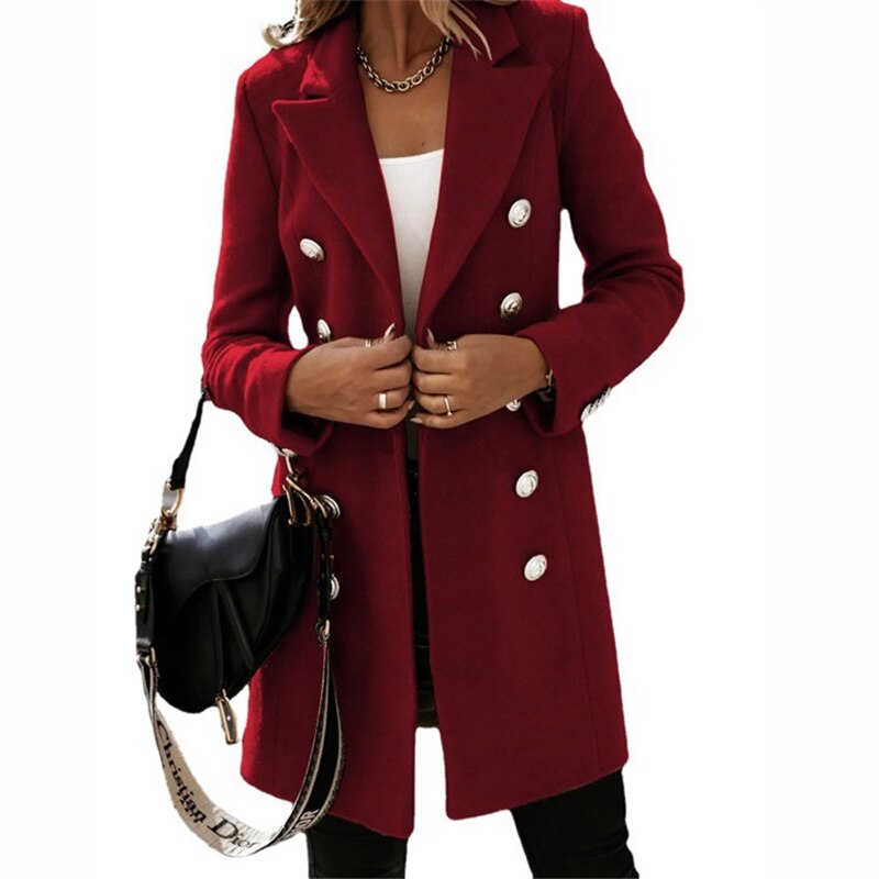 long trench coat in wool look with buttons