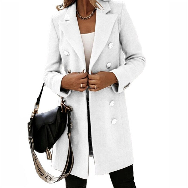 Valenzora Wool Coat | Elegant long trench coat in wool look with buttons