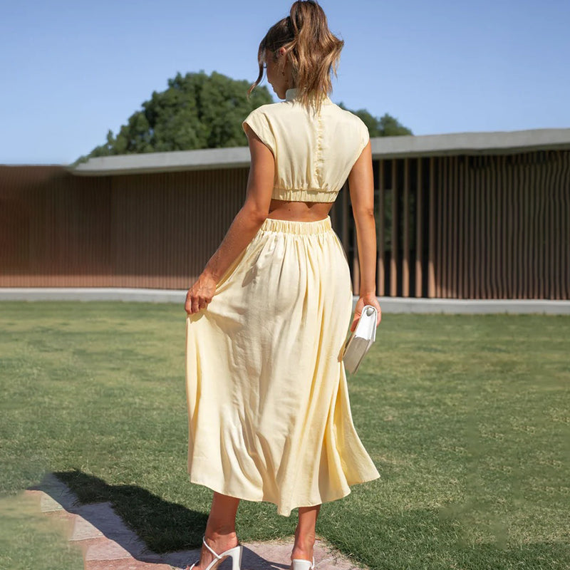 Dorothea | Pleated Dress with High Neckline