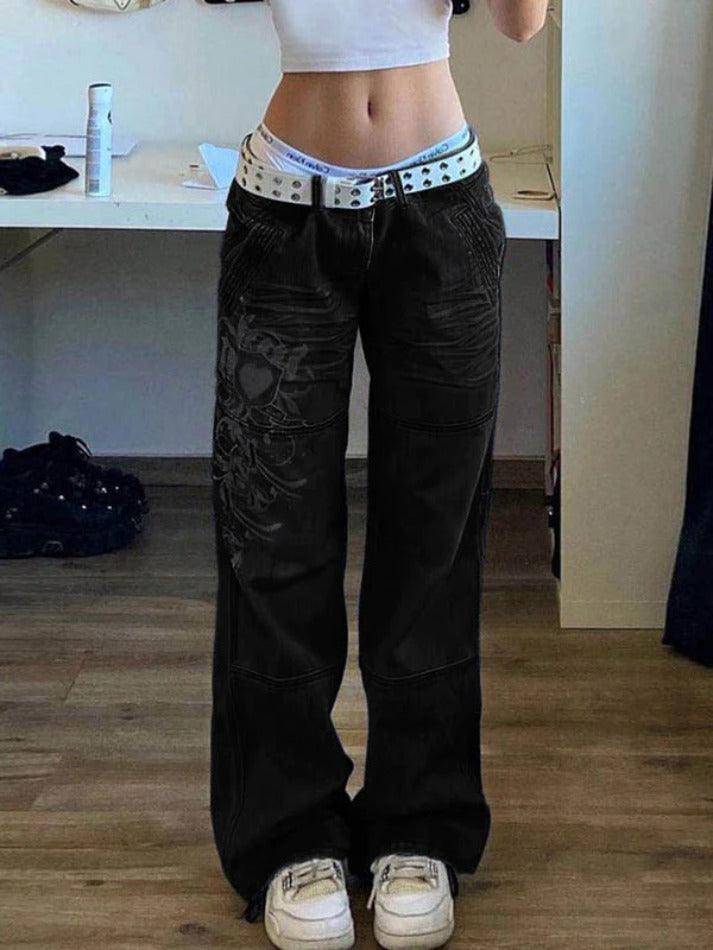 Valenzora | Washed heart pattern cargo jeans