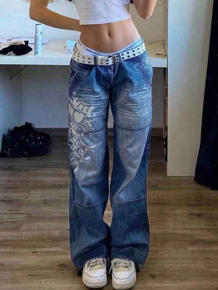 Valenzora | Washed heart pattern cargo jeans