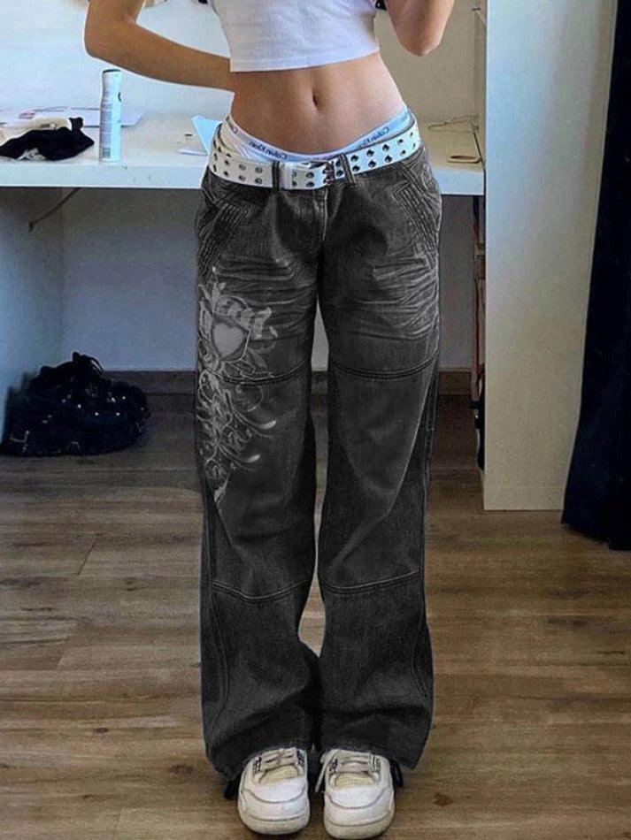 Valenzora | Washed heart pattern cargo jeans