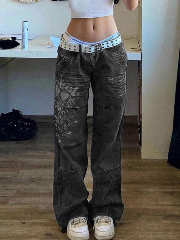 Valenzora | Washed heart pattern cargo jeans