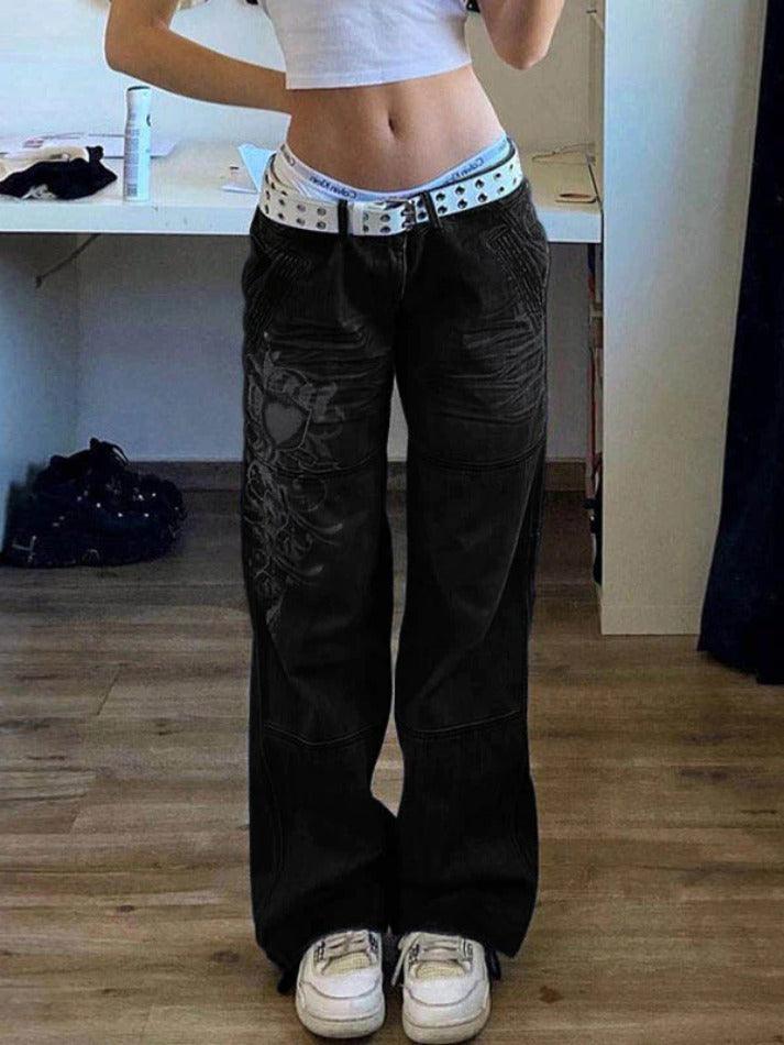 Valenzora | Washed heart pattern cargo jeans