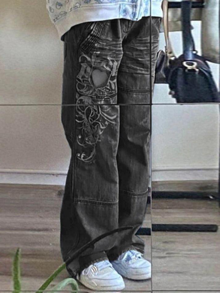 Valenzora | Washed heart pattern cargo jeans