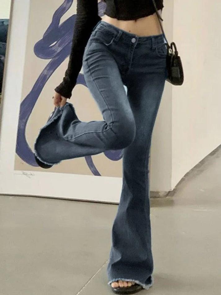 Valenzora | Washed Stretch Low Waist Flare Jeans