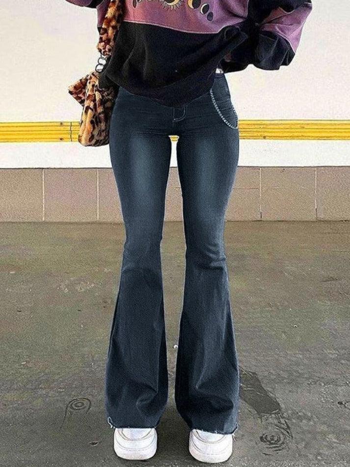 Valenzora | Washed Stretch Low Waist Flare Jeans