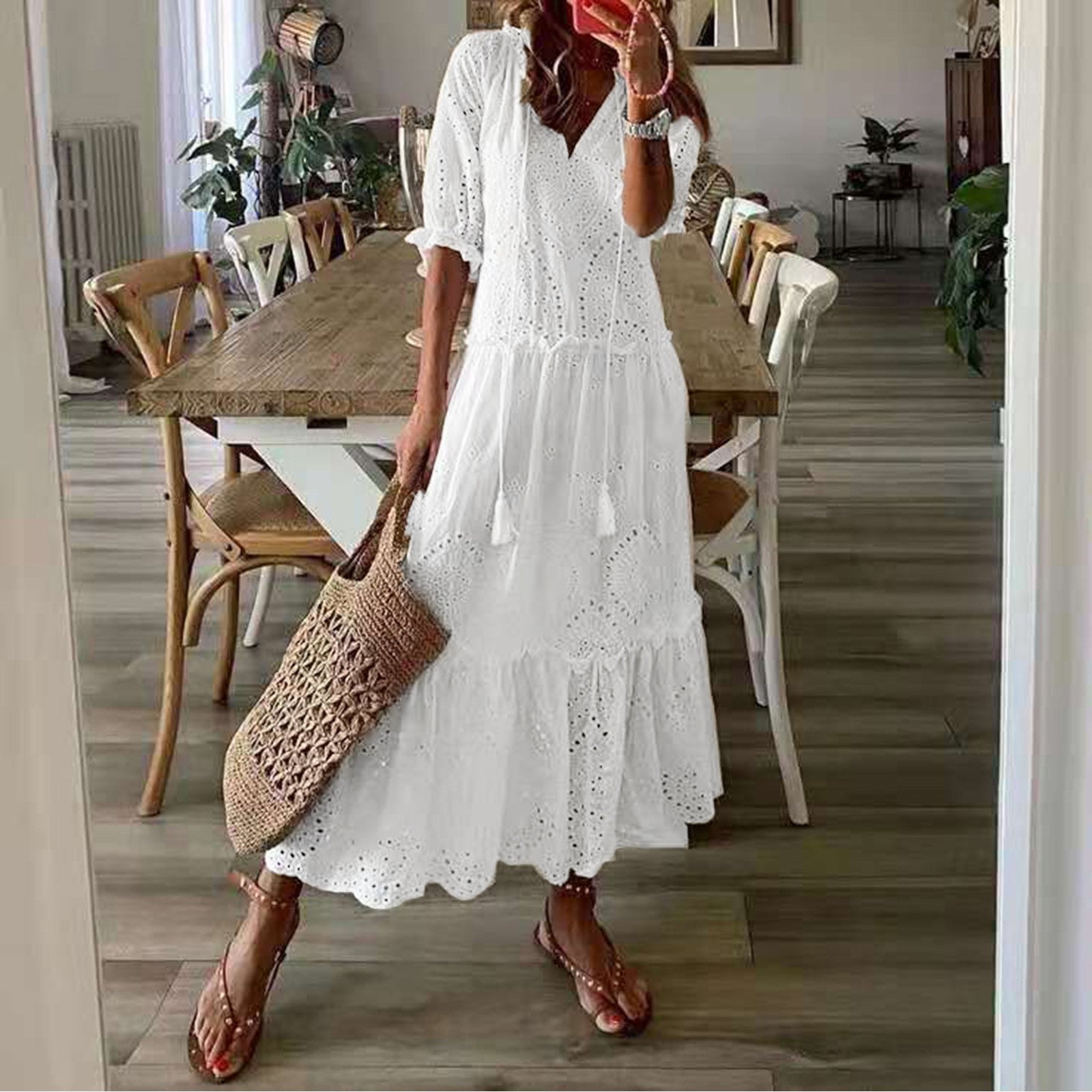 Valenzora | White Plus-Size Ruffled Dress