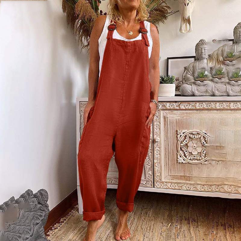 Valenzora | Wide-Leg Overall for Women with Adjustable Buckle, Cotton and Linen, Pocket Overalls