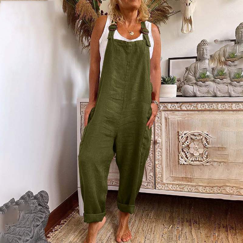 Valenzora | Wide-Leg Overall for Women with Adjustable Buckle, Cotton and Linen, Pocket Overalls