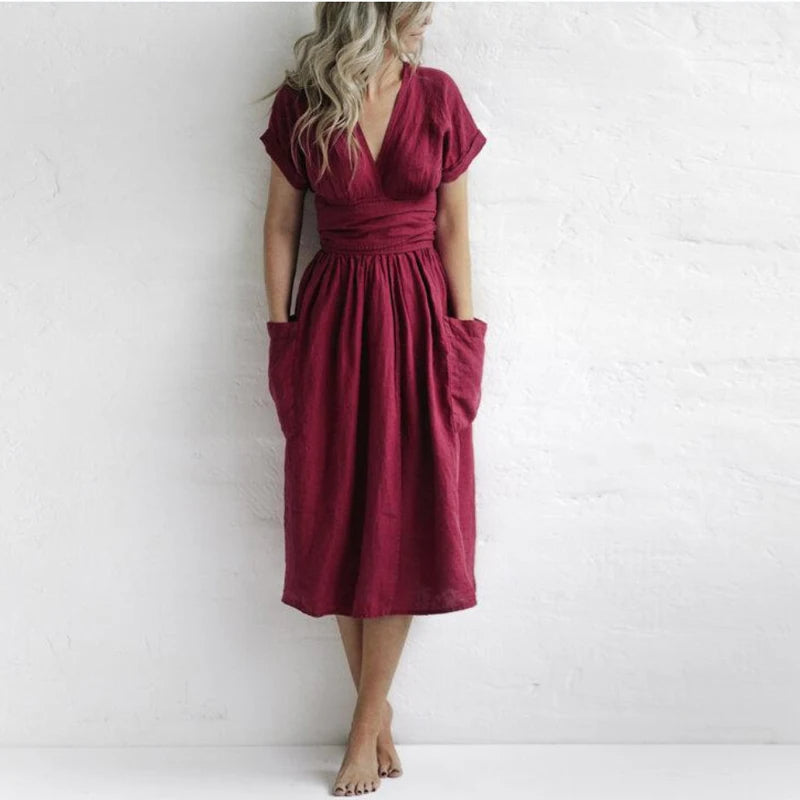 Valenzora | Plain cotton-linen pinafore dress