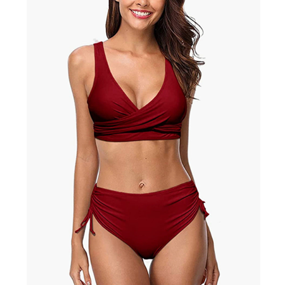 Valenzora | Bikini Set High-Waisted Bottoms V-Neck Wrap Top Adjustable & Supportive Fit